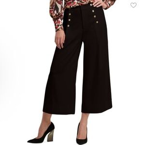 H by Halston Dress Pants Crop wide leg Black High rise Gold buttons Military XS